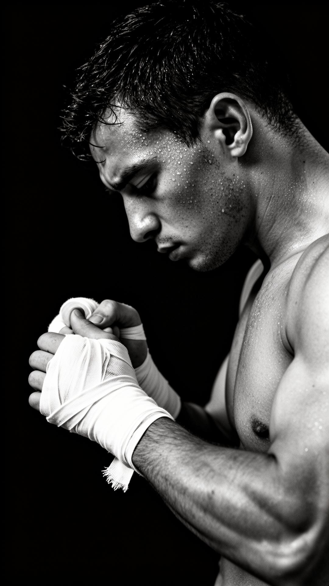 Athlete wrapping hands before training